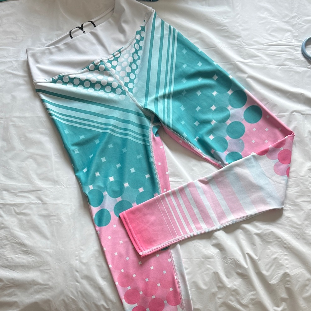 Teal and Pink and White Patterned Leggings